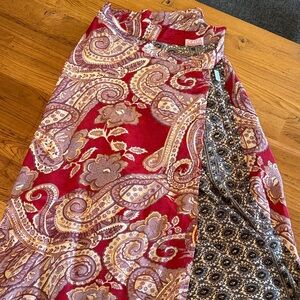 Red Paisley Wrap Skirt with Floral Accents